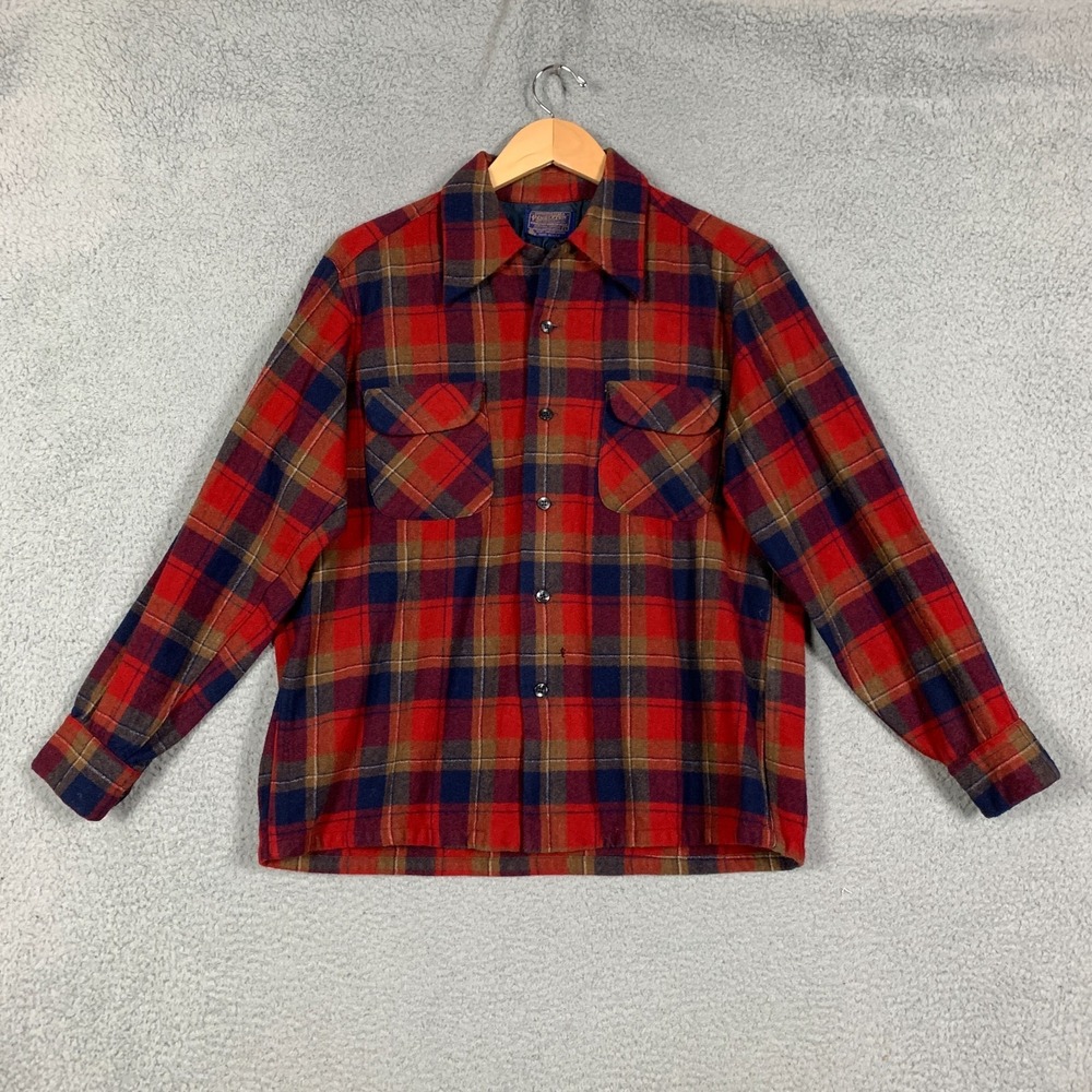 Vintage Pendleton Board Shirt Mens Large L Flannel Plaid Virgin Wool 60s 70s VTG - Picture 3 of 7